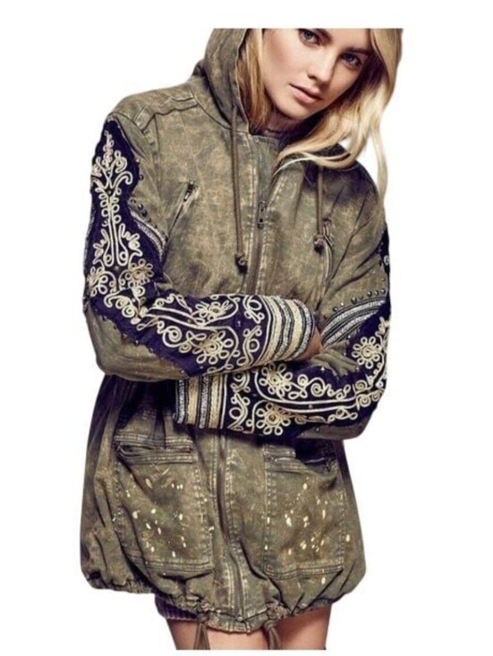 Free People Jackets & Blazers - RARE Free People Quills Embroidered Hooded Military Jacket